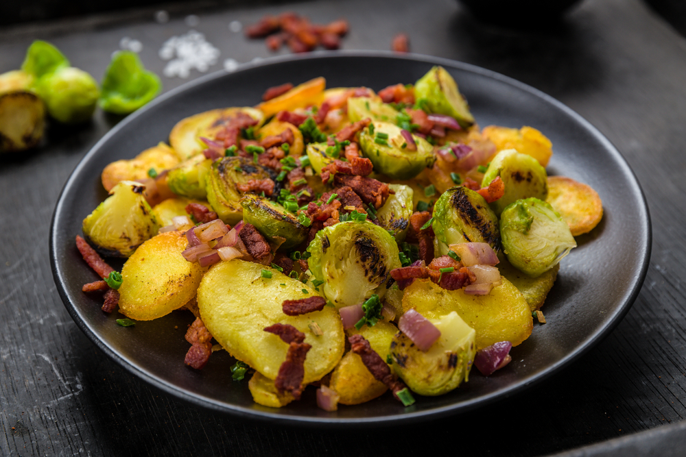 campbells roast potatoes with brussel sprouts and bacon