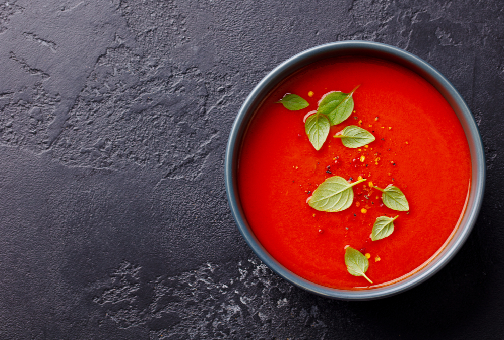 tomato soup with basil on top