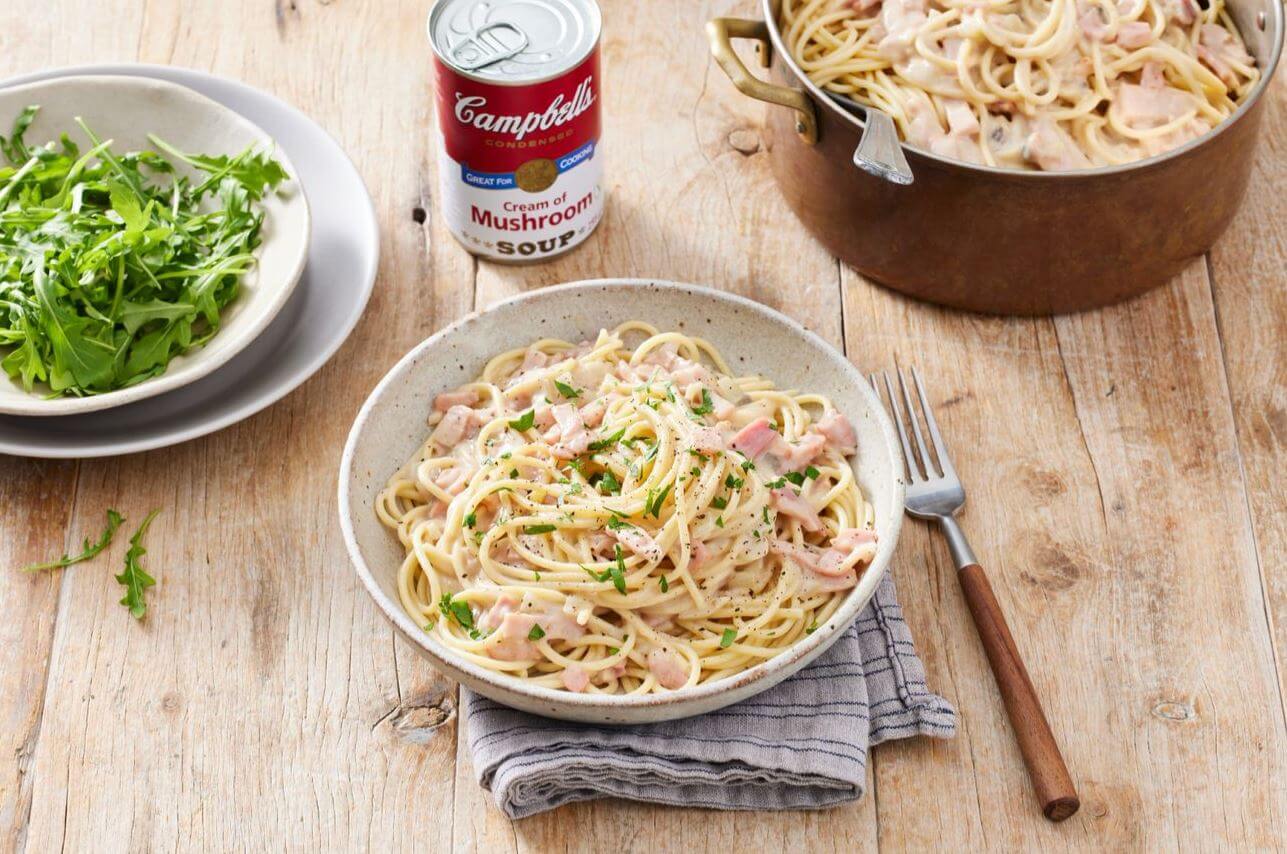 Spaghetti with Mushroom and Bacon Sauce